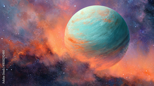 A celestial body in space with a colorful atmosphere
