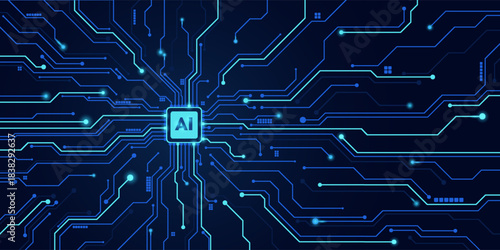 Artificial intelligence abstract background, AI chipset on circuit board. Technology concept design, Machine learning and generate by chip, Vector illustration for banner and web template.