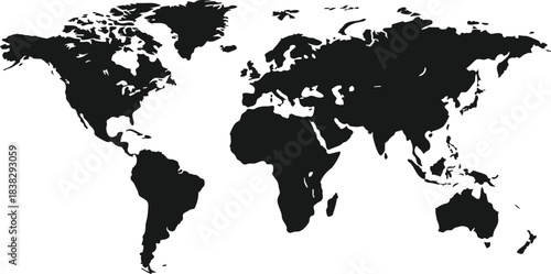 World Map Silhouette Stylized Continents Global Geography Outline Isolated on Transparent Background