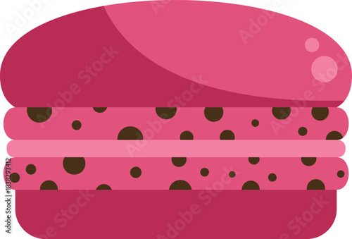 Sweet macaron with chocolate chips filling isolated on white background