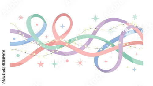 Ribbons and Stars: A delicate display of pastel-colored ribbons and twinkling stars dancing across the scene, creating a sense of joy and celebration. 