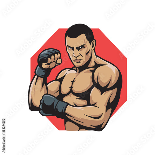 MMA fighter mascot logo. Vector on a white background.