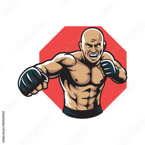 MMA fighter mascot logo. Vector on a white background.