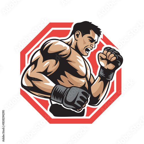 MMA fighter mascot logo. Vector on a white background.