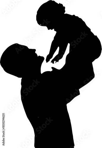 vector silhouette of a man with child black and white illlustration art design 