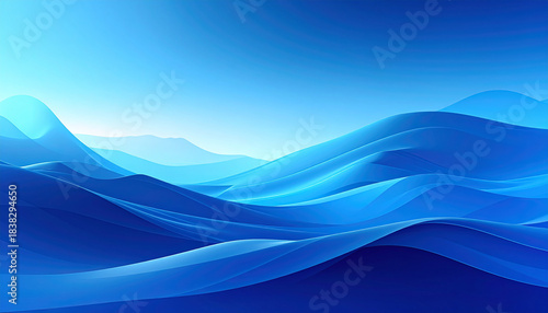 Fototapeta Naklejka Na Ścianę i Meble -  Abstract blue landscape with rolling waves and soft light in a serene design flowing