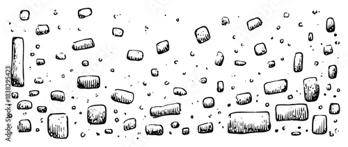 Abstract scattered stones or rectangular tablets texture Hand drawn ink sketch vector background of debris
