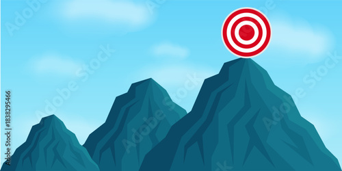 Target on the Top of Mountain. Goal Achievement and Business Success Concept. 