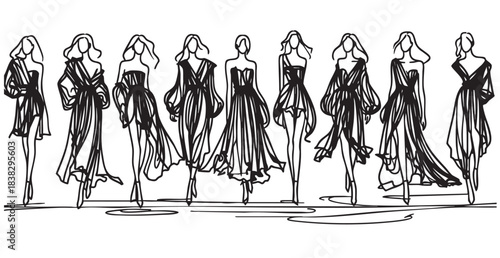 Stylish fashion models. Fashion girls Sketch in dress