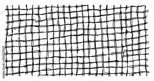 Hand drawn rough wire mesh vector illustration featuring messy grid pattern sketch in black and white