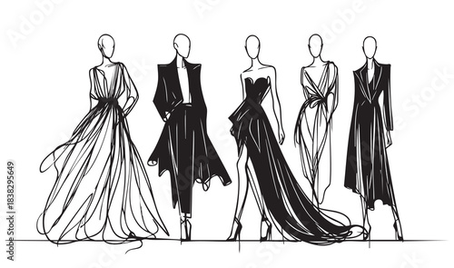 Abstract Fashion models. Sketch. Woman in dress