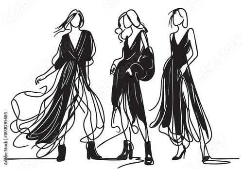Abstract Fashion models. Sketch. Woman in dress