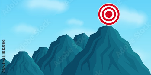 Target on the Top of Mountain. Goal Achievement and Business Success Concept. 