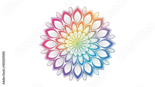 Mandala of Colors: A radiant mandala bursts forth in a spectrum of vibrant hues, its intricate design captivating the eye and invoking a sense of calm and spiritual connection. 