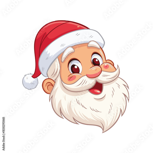 Image of a smiling Santa Claus head wearing a red Christmas hat