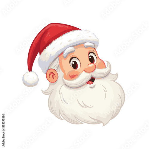 Image of a smiling Santa Claus head wearing a red Christmas hat