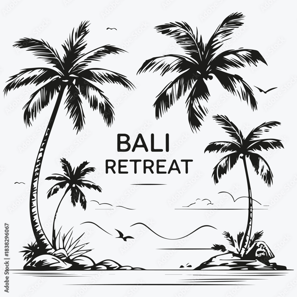 Fototapeta premium Bali retreat concept sketch illustration vector