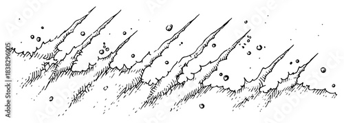 Diagonal claw marks and scratches with flying debris in dynamic action sketch style