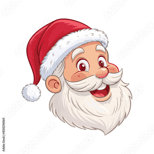 Image of a smiling Santa Claus head wearing a red Christmas hat