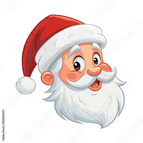 Image of a smiling Santa Claus head wearing a red Christmas hat