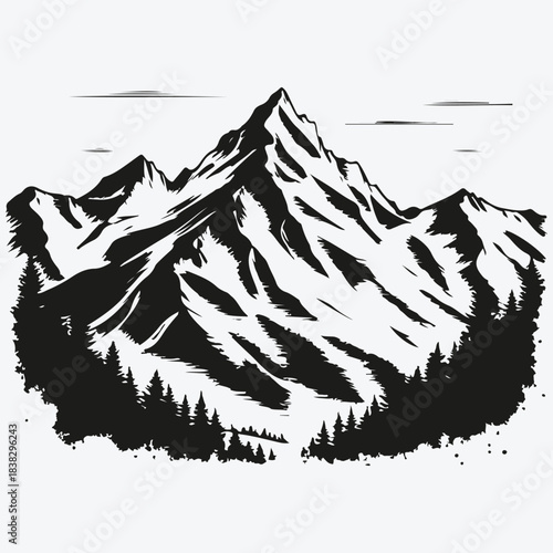 engraved mountain range sketch illustration vector