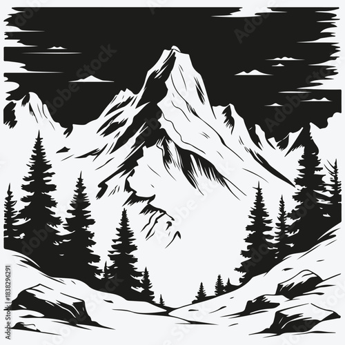 Minimalist mountain landscape sketch illustration vector