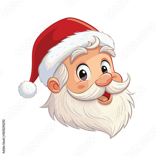 Image of a smiling Santa Claus head wearing a red Christmas hat