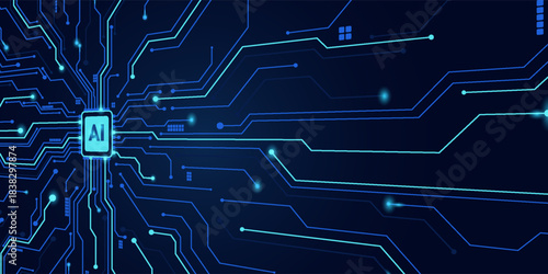 Artificial intelligence abstract background, AI chipset on circuit board. Technology concept design, Machine learning and generate by chip, Vector illustration for banner and web template.