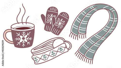  Winter Warmth Set Hot Drink Mittens Socks and Scarf