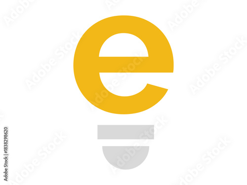 E Letter Light Bulb Icon, Minimalist Creative Concept for Innovation and Ideas