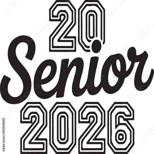 Vector senior 2026 text with collegiate outline font ideal for graduation and academic events