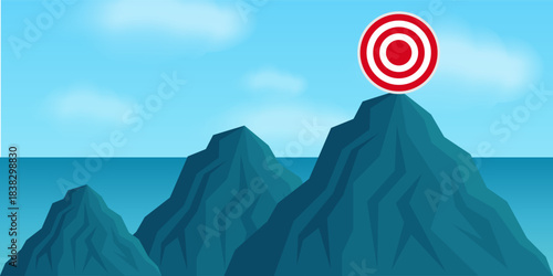Target on the Top of Mountain. Goal Achievement and Business Success Concept. 