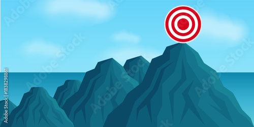 Target on the Top of Mountain. Goal Achievement and Business Success Concept. 