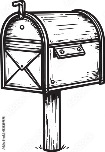 Classic Mailbox and Letter: Vintage Woodcut Style Communication Icon