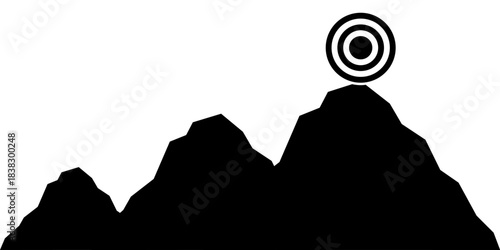 Target on the Top of Mountain Silhouette. Goal Achievement and Business Success Concept. 