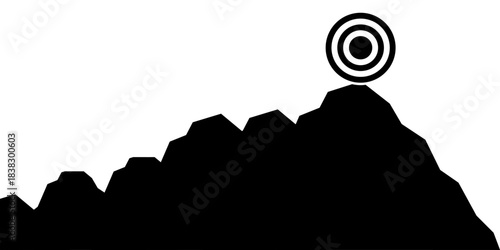Target on the Top of Mountain Silhouette. Goal Achievement and Business Success Concept. 