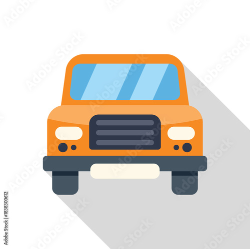Stylish orange off road vehicle, parked and viewed from the front, casting a long shadow, perfect for automotive or transportation related projects