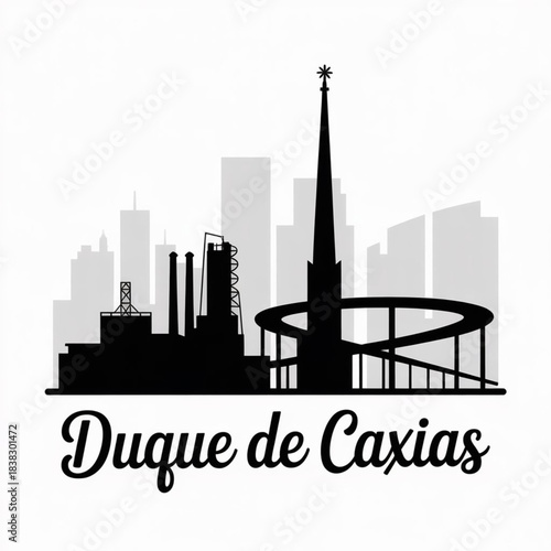 Duque de Caxias Skyline Silhouette — An Industrial Hub of Greater Rio de Janeiro Brazil Vector Illustration
