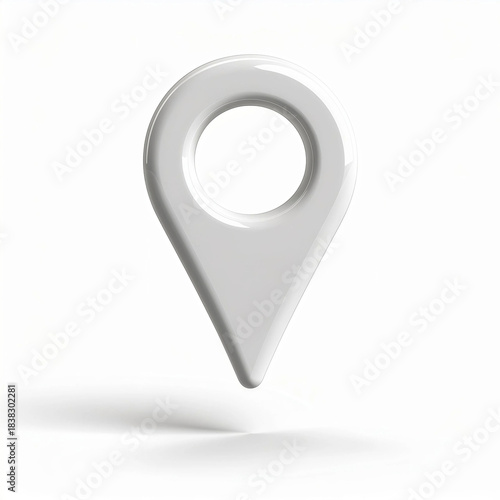 White location pin icon with simple smooth design shown on white background for map and navigation use