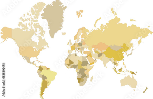 Colorful political world map vector with clearly defined country borders, perfect for education, travel, infographics, and presentations. Clean Global Map Illustration. Color-Coded Nation, Print-Ready