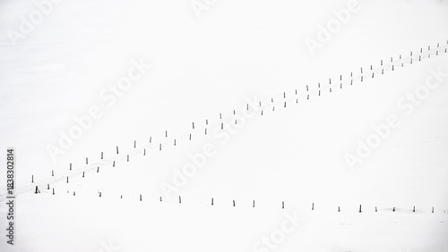Snow-covered meadow with poles, Berlinger Köpfle, Ritzlern Kleinwalsertal, Vorarlberg, Austria