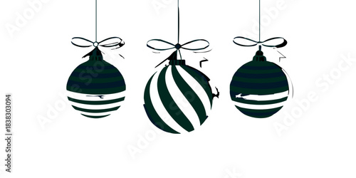 Christmas balls Red and white striped hang on red satin ribbon with bow. Xmas red background for l festive mood for holiday campaigns, winter celebrations, festive greeting cards, or seasonal. icon