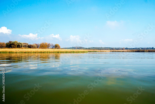 Fototapeta Naklejka Na Ścianę i Meble -  autumn landscape with lake, uluabat golyaka