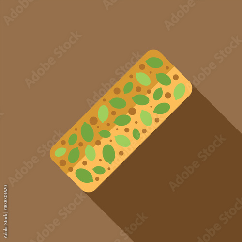 Traditional turkish delight with pistachio and sesame paste, featuring a long shadow on a brown background