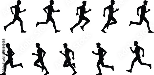 cartoon athlete motion sequence, black figure clipart, sports training concept, dynamic movement artwork, fitness and exercise design