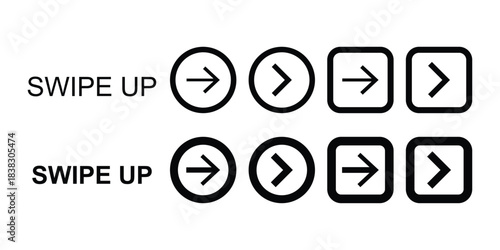 Black and White Swipe Up Arrow Icons Set