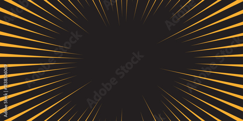 Vector realistic illustration of radial neon yellow lines glowing in darkness, energy burst, anime hero motion speed, manga design element. Abstract gold light motion speed zoom dynamic. 