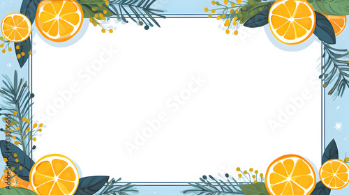 Citrus fruits and greenery frame with blank space for text or design