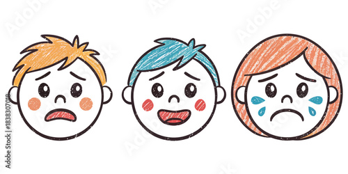 Childrens Emotional Faces Crayon Style emotions expressions