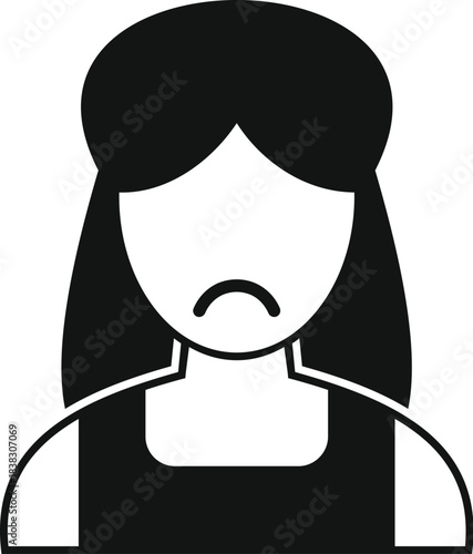 Simple icon representing a sad girl with long hair and frowning expression, conveying disappointment and negative emotions